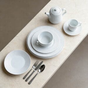 White Diamond-Pattern Embossed Durable Porcelain Dinnerware Set