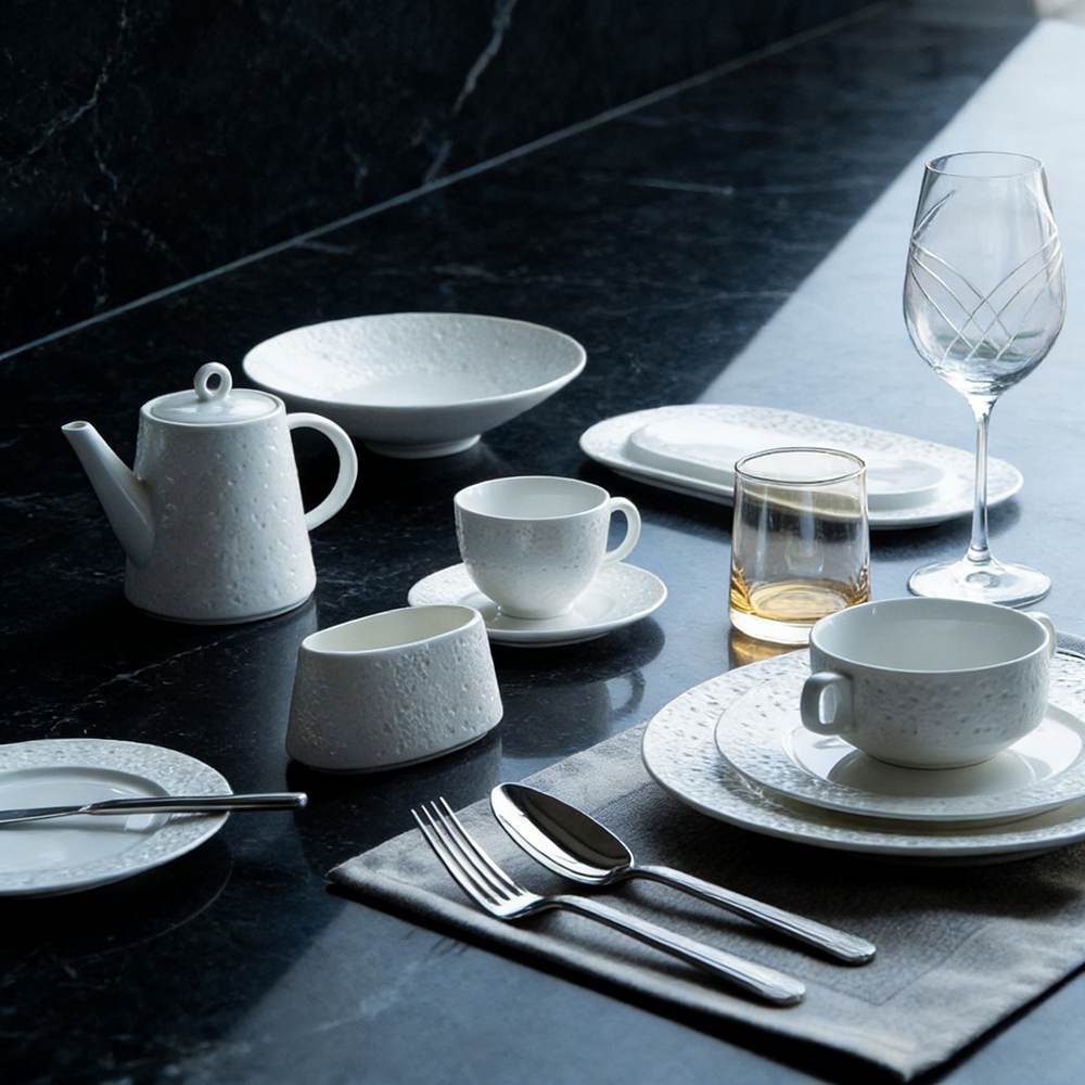 Pure White Granular Embossed Reinforced Porcelain Dinnerware Set