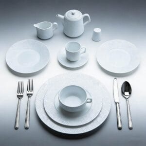 White Diamond-Pattern Embossed Durable Porcelain Dinnerware Set