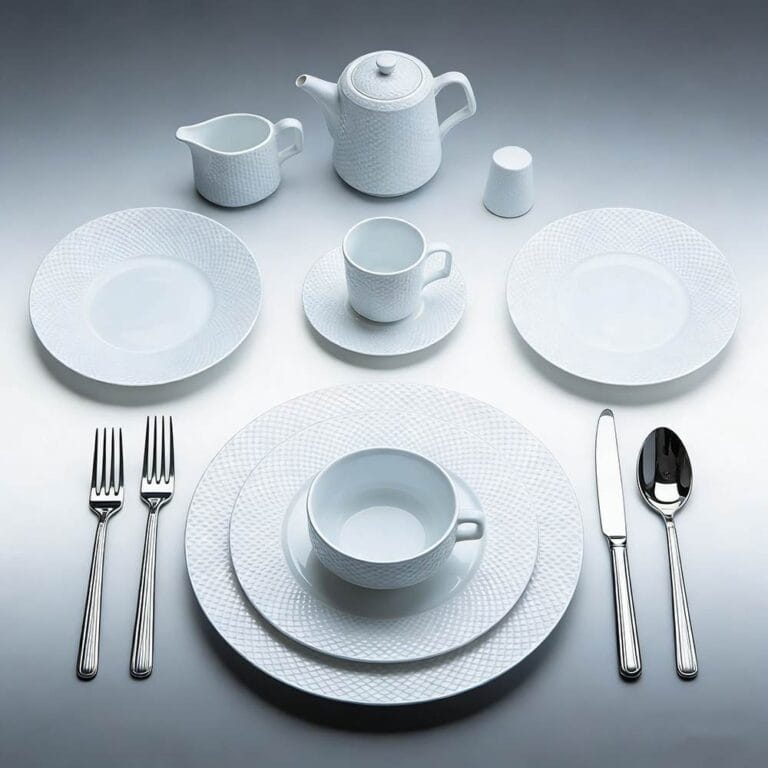 White Diamond-Pattern Embossed Durable Porcelain Dinnerware Set