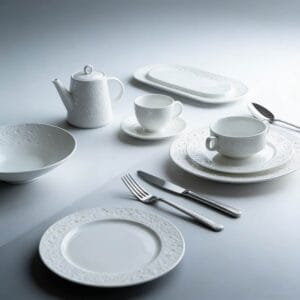 Pure White Granular Embossed Reinforced Porcelain Dinnerware Set