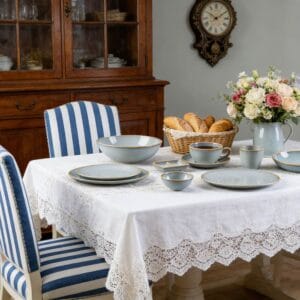 Gold Trim Light Fog Blue Gradient Glaze Ceramic Dinnerware Plates Bowls Set