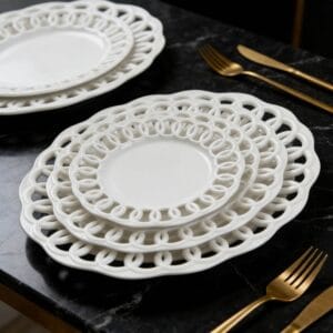White Hollowed-Out Woven Porcelain Wedding Plate Set