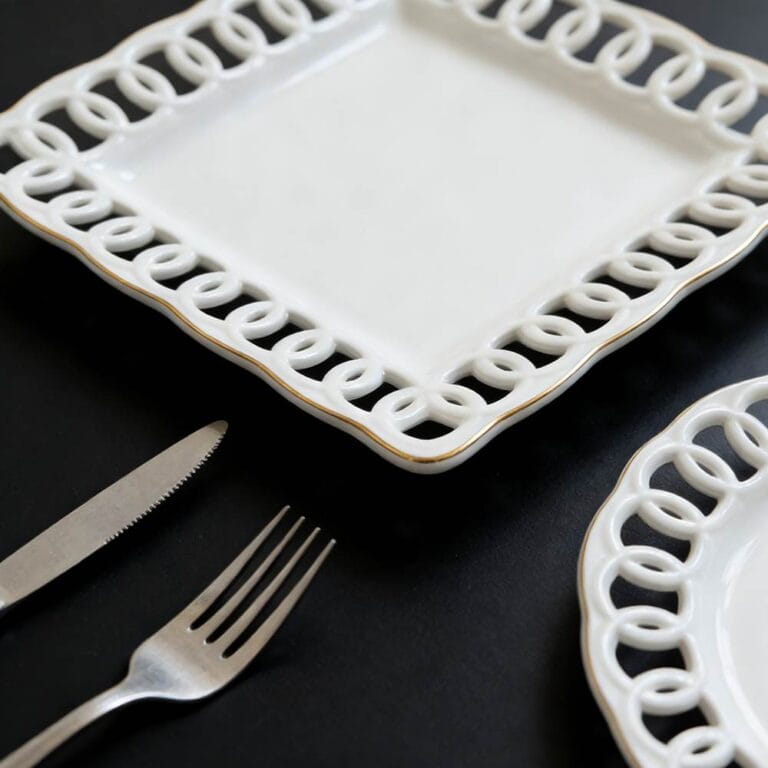 White Hollowed-Out Woven Porcelain Wedding Plate Set