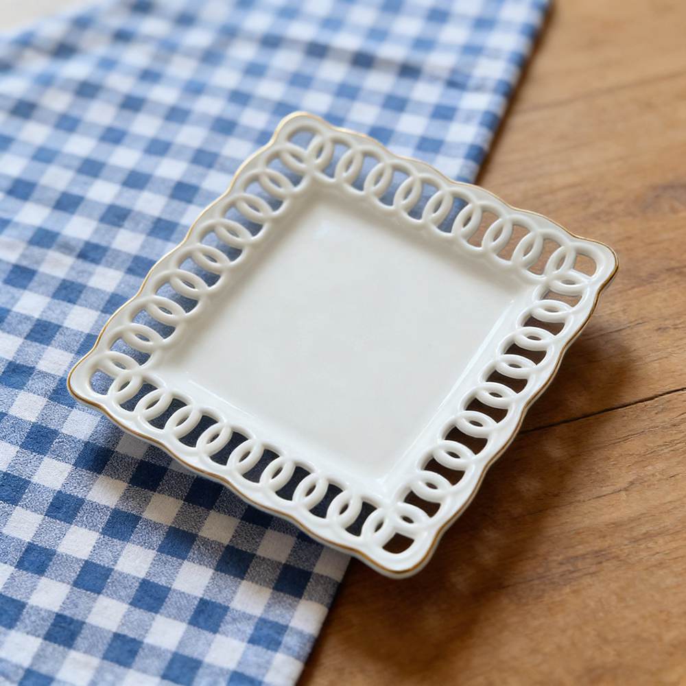 White Hollowed-Out Woven Porcelain Wedding Plate Set