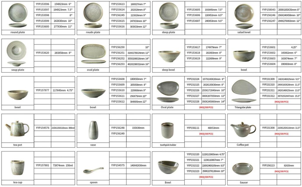 Light Gray Kiln-Change Glaze Ceramic Tableware Set with Spiral Texture