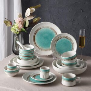 Retro Turquoise Kiln-Change Glaze Ceramic Tableware Set - Japanese Sushi Steak Plates Bowls