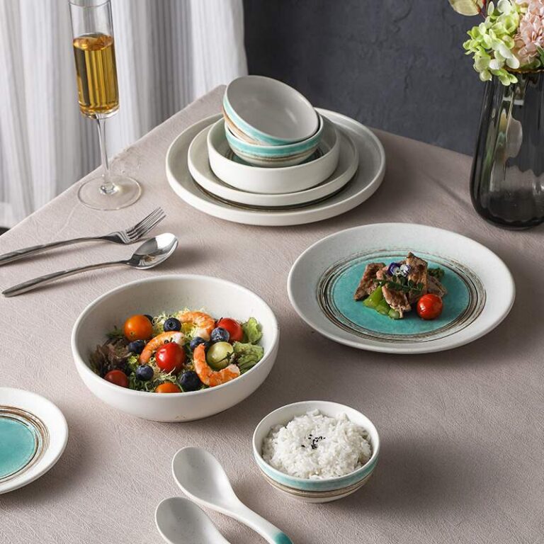 Retro Turquoise Kiln-Change Glaze Ceramic Tableware Set