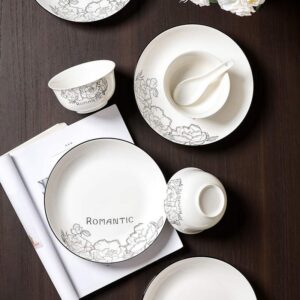 Custom Black & White Floral Underglaze Porcelain Tableware Gift Set