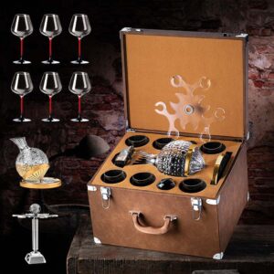 Custom Luxury Crystal Wine Glass Set with Vintage Leather Case Gift Packaging