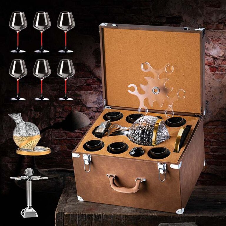 Custom Luxury Crystal Wine Glass Set with Vintage Leather Case Gift Packaging