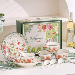 Vibrant Flower Manor Underglaze Porcelain Dinnerware Gift Set