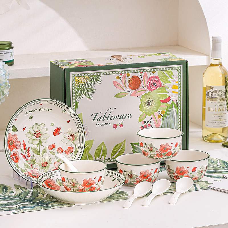Vibrant Flower Manor Underglaze Porcelain Dinnerware Gift Set