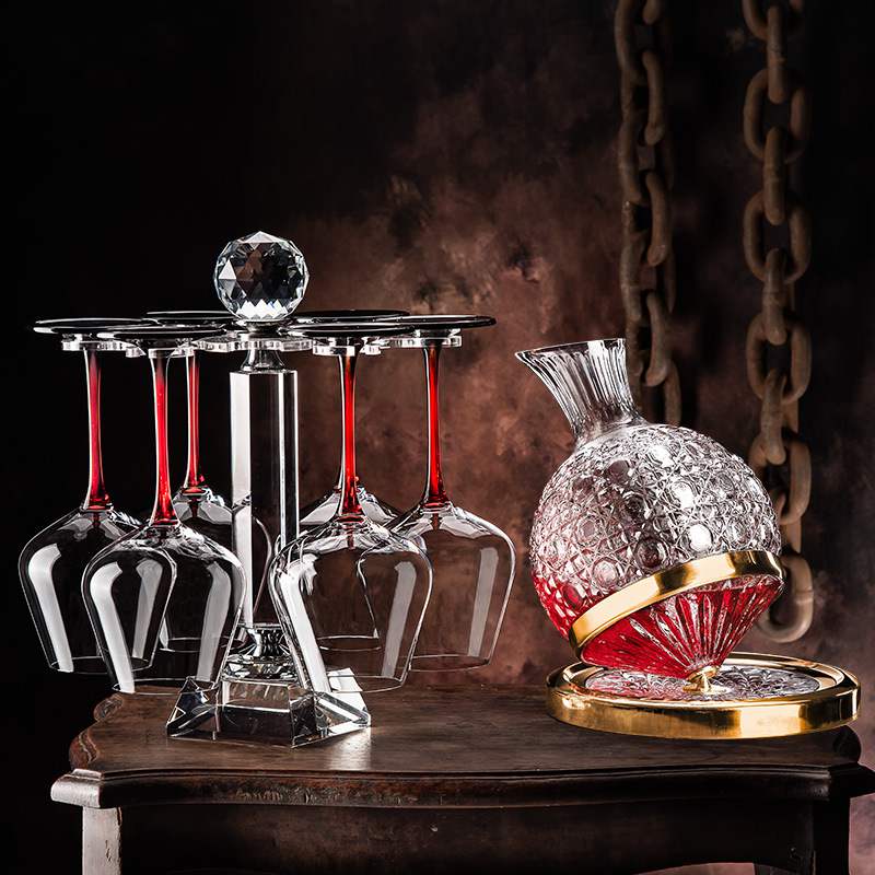 Custom Luxury Crystal Wine Glass Set with Vintage Leather Case Gift Packaging