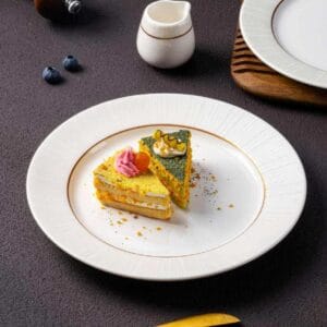 White Vertical-Stripe Porcelain Dinnerware Set with Gold Trim