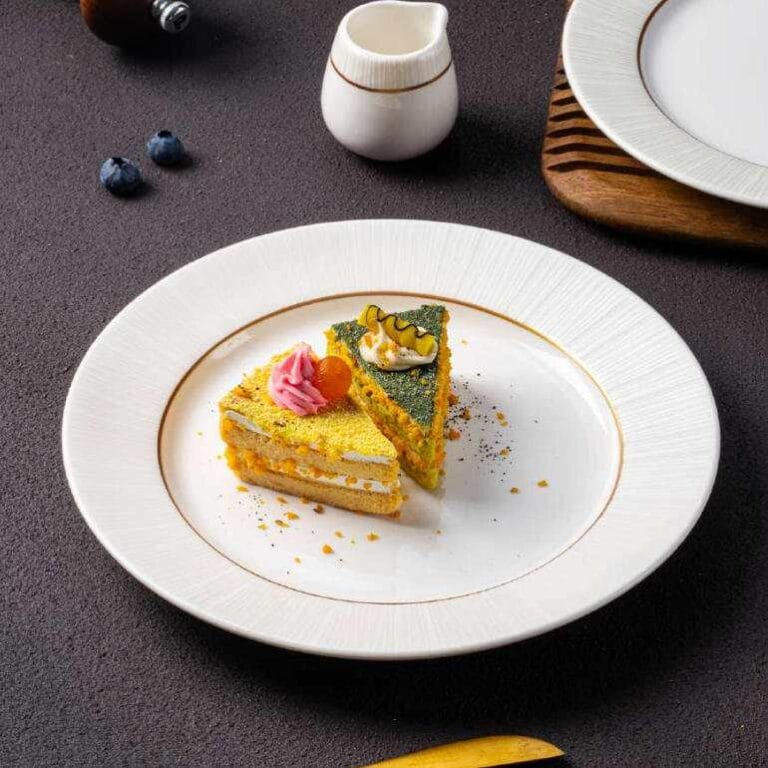 White Vertical-Stripe Porcelain Dinnerware Set with Gold Trim