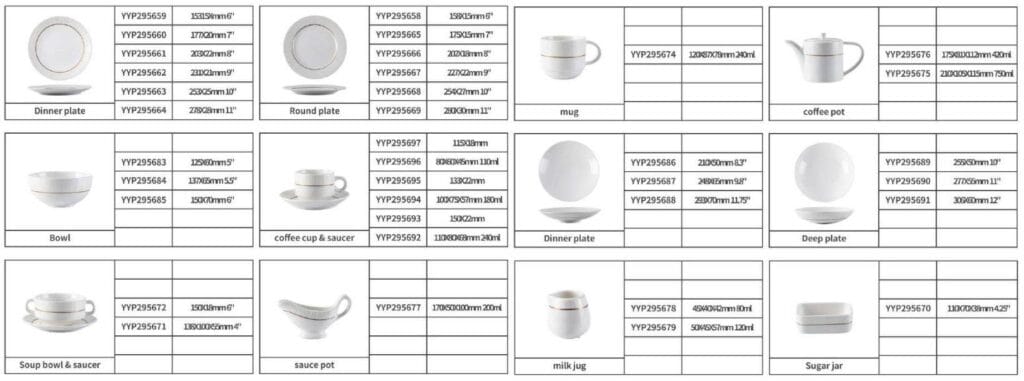 White Vertical-Stripe Porcelain Dinnerware Set with Gold Trim