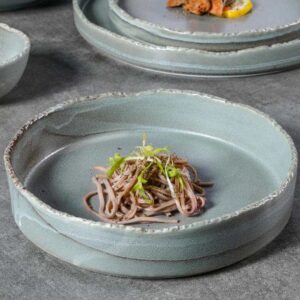 Light Gray Kiln-Change Glaze Natural Rough-Edge Ceramic Tableware Set