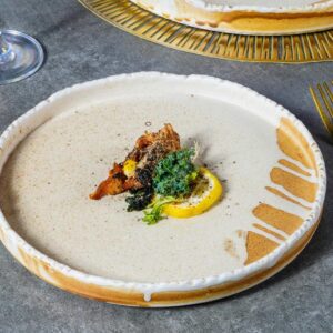 Handcrafted Coarse Pottery Tableware Set with White Glaze Streaks