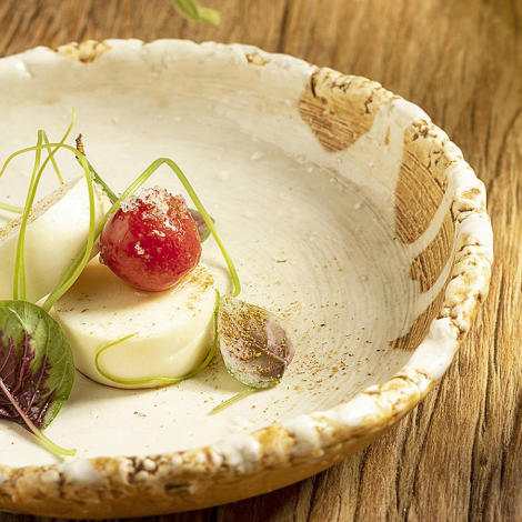 Handcrafted Coarse Pottery Tableware Set with White Glaze Streaks