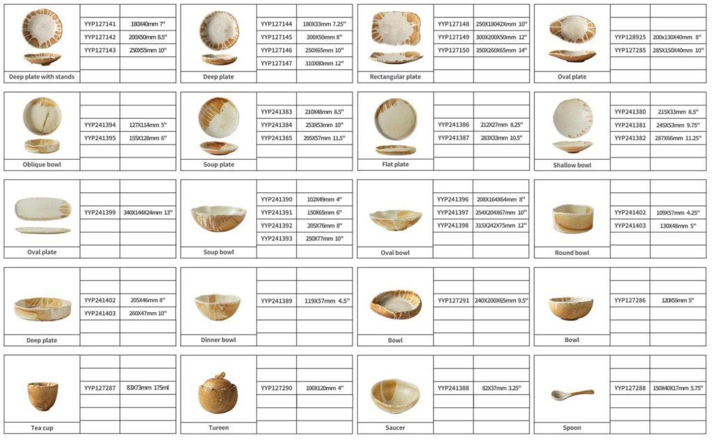 Handcrafted Coarse Pottery Tableware Set with White Glaze Streaks