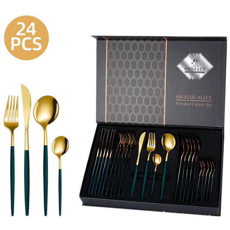 24 PCS Gold-Plated Stainless Steel Cutlery Gift Set