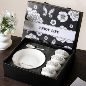 Custom Black & White Floral Underglaze Porcelain Tableware Gift Set