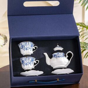 Blue & White Gilt Bone China Tea Set Gift Box