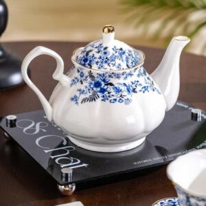 Blue & White Gilt Bone China Tea Set Gift Box