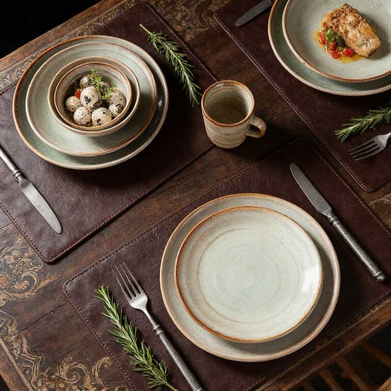 Light Celadon Gray Kiln-Change Glaze Ceramic Dinnerware Set