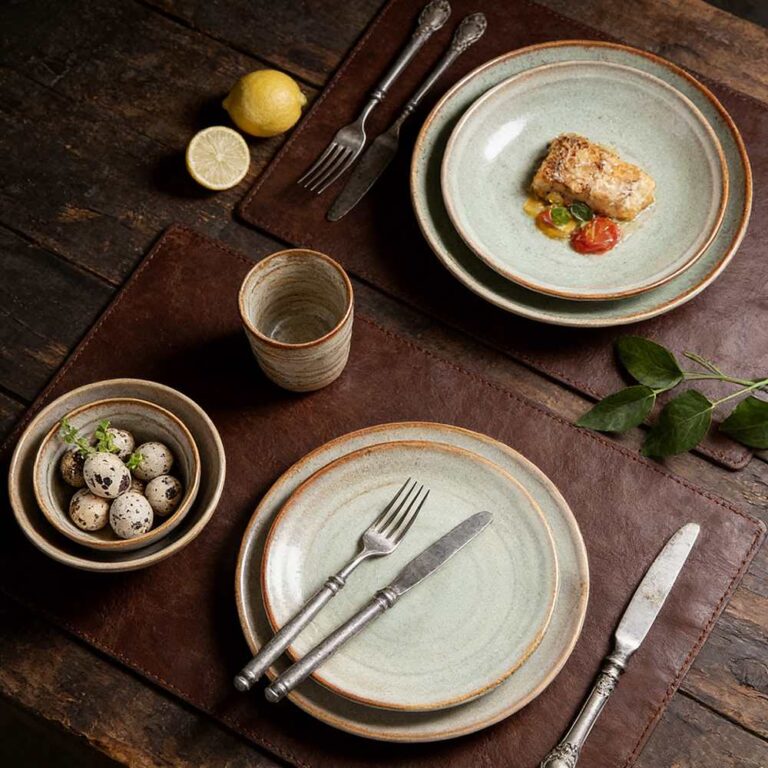 Light Celadon Gray Kiln-Change Glaze Ceramic Dinnerware Set