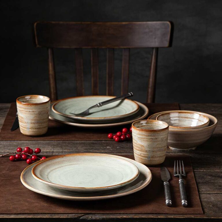 Light Celadon Gray Kiln-Change Glaze Ceramic Dinnerware Set