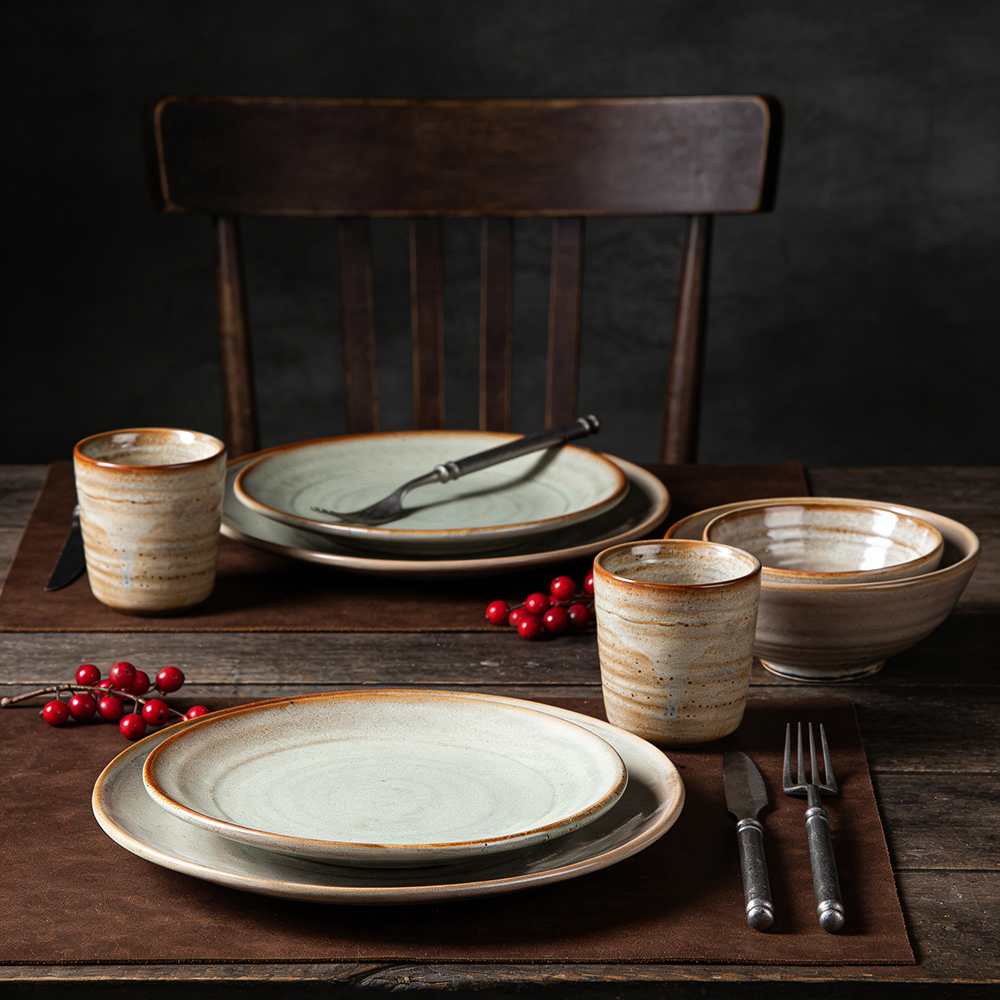 Light Celadon Gray Kiln-Change Glaze Ceramic Dinnerware Set