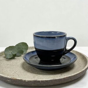 Deep Sea Blue Gradient Kiln-Change Glaze Ceramic Coffee Cup & Saucer Set