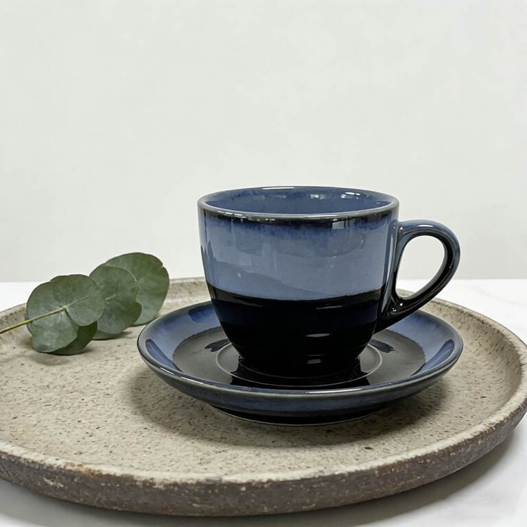 Deep Sea Blue Gradient Kiln-Change Glaze Ceramic Coffee Cup & Saucer Set