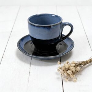 Deep Sea Blue Gradient Kiln-Change Glaze Ceramic Coffee Cup & Saucer Set