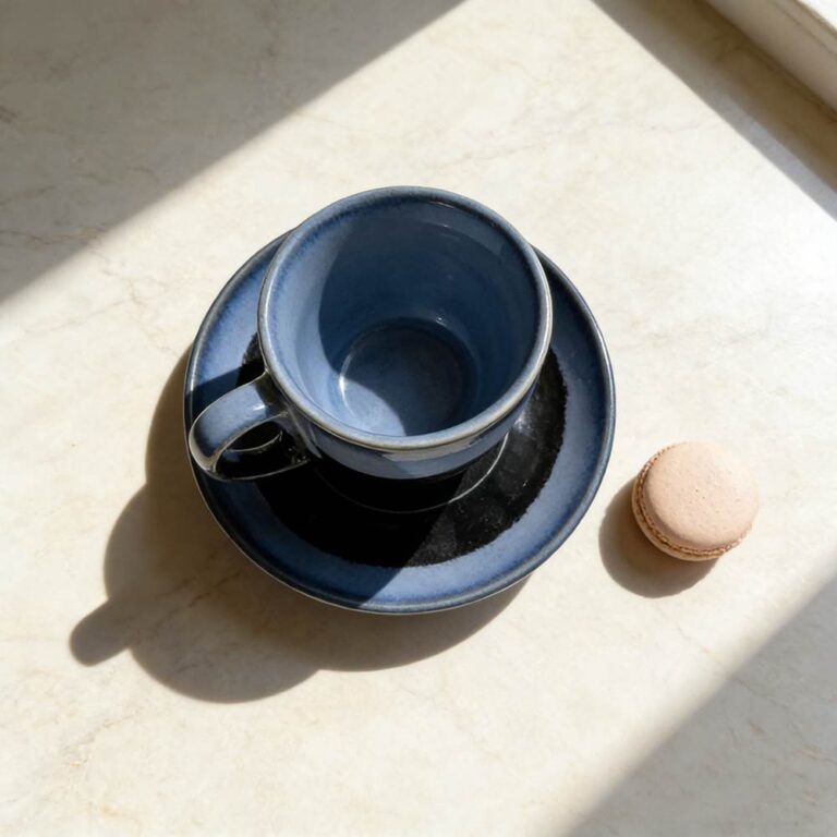 Deep Sea Blue Gradient Kiln-Change Glaze Ceramic Coffee Cup & Saucer Set