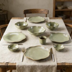 Light Moss Green Matte Glaze Ceramic Tableware Set