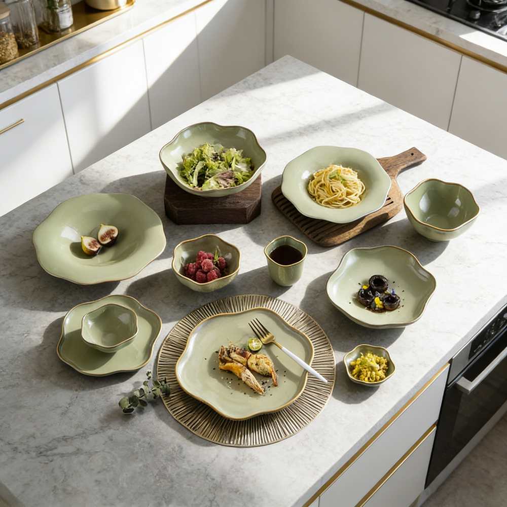 Light Moss Green Matte Glaze Ceramic Tableware Set