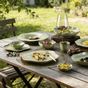 Light Moss Green Matte Glaze Ceramic Tableware Set
