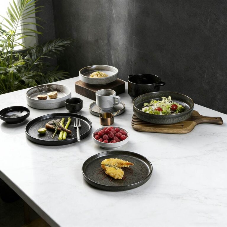 Gray-Black Contrasting Kiln-Change Glaze Ceramic Dinnerware Set