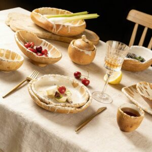 Handcrafted Coarse Pottery Tableware Set with White Glaze Streaks