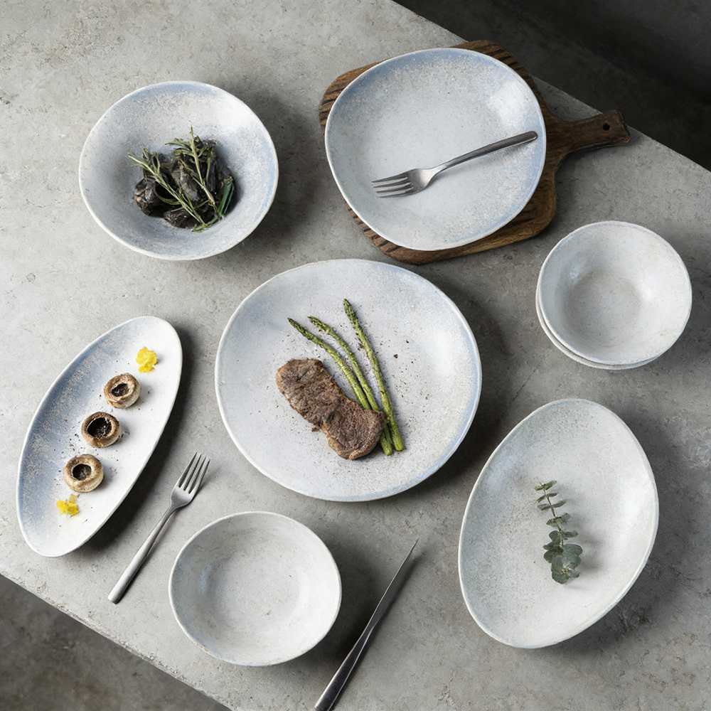 Light Gray Fine Glitter Matte Ceramic Tableware Set