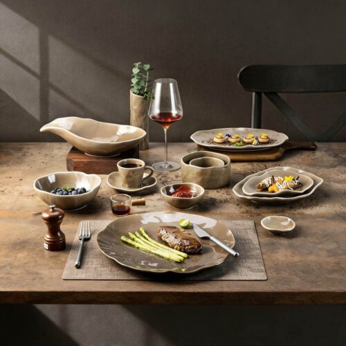 Light Brown Matte Glaze Irregular Shaped Ceramic Dinnerware Set