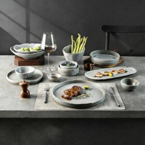 Light Gray Kiln-Change Glaze Natural Rough-Edge Ceramic Tableware Set