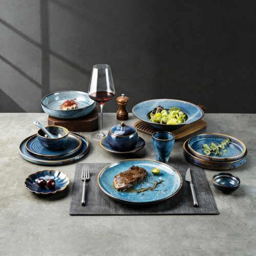 Deep Sea Blue Kiln-Change Glaze Ceramic Tableware Set