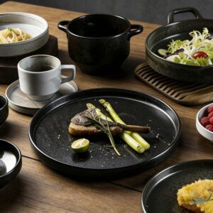 Gray-Black Contrasting Kiln-Change Glaze Ceramic Dinnerware Set