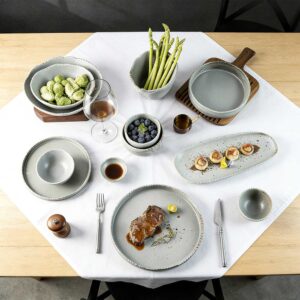 Light Gray Kiln-Change Glaze Natural Rough-Edge Ceramic Tableware Set
