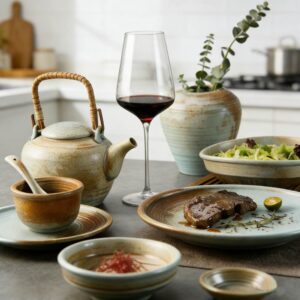 Turquoise-Yellow Gradient Kiln-Change Glaze Ceramic Dinnerware Set