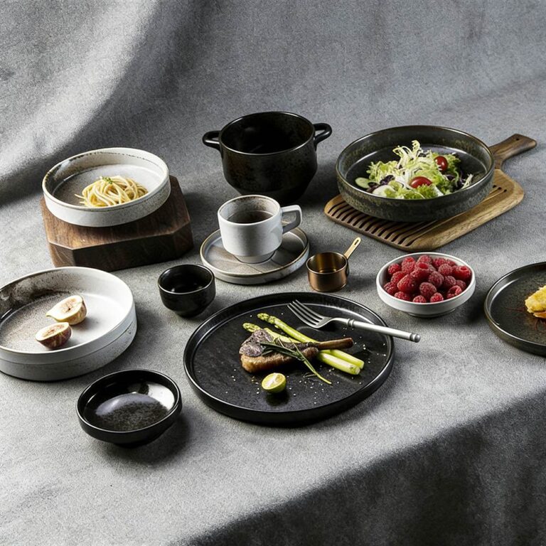 Gray-Black Contrasting Kiln-Change Glaze Ceramic Dinnerware Set